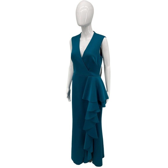 ELIZA J Womens In Peacock Ruffle Stretch Satin Gown Size 8 - Picture 2 of 10